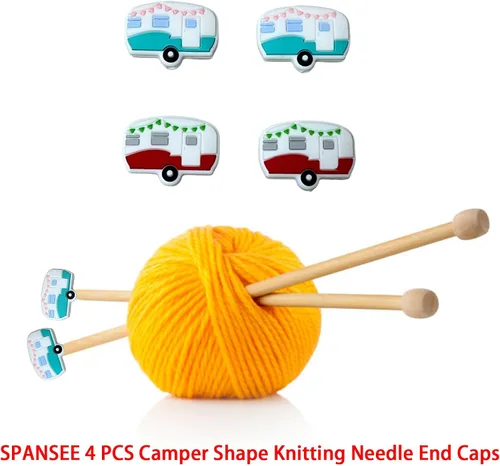 Miniatura 6 de SPANSEE 4 piezas de tapas de extremo en forma de camper para agujas de tejer, tapones para agujas de tejer, tapones para puntadas, protectores