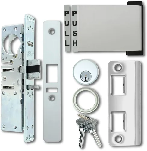 Miniatura 10 de Summit Doorware Adams Rite Style Latch - Kit de manija de salida con cilindro de mortaja y llaves, puerta de empuje a izquierda