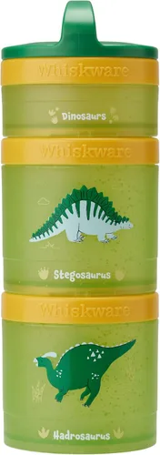 Whiskware - Dinosaurios - Recipientes apilables para aperitivos para niños y niños pequeños, 3 vasos apilables para la escuela y los viajes,