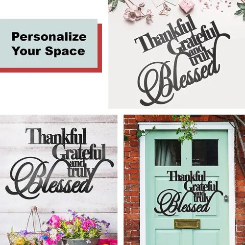 Miniatura 2 de Vivegate Decoración de pared con texto en inglés «Thankful Grateful Blessed» – Home Thankful Iron Wall Decor Blessed Letreros de pared