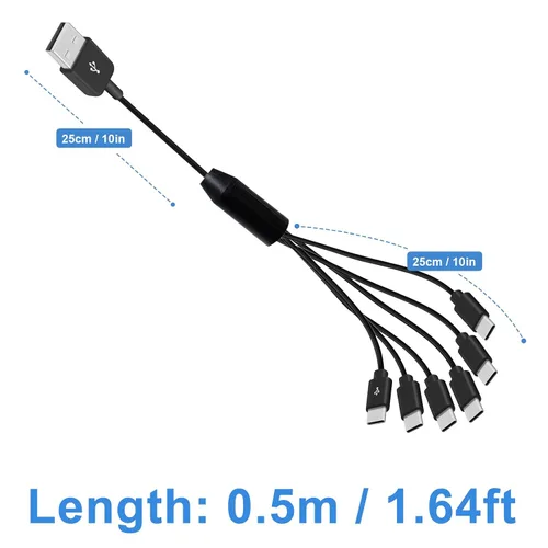Miniatura 7 de Poyiccot Cable divisor USB C, 6 en 1, USB 2.0 tipo A a 6 tipo C, cable de carga macho con carga rápida de 3 A para Android, Samsung, tableta, 1.5