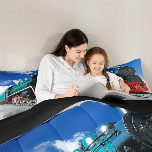 Miniatura 5 de Erosebridal Juego de edredón de tren tamaño individual, juego de ropa de cama de motor de vapor 3D para niños, juegos de edredón de vehículos