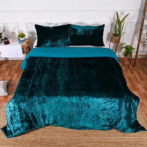 Miniatura 33 de Funda de edredón de terciopelo sólido ultra-luxe, ropa de cama boho UO, funda de colcha Donna, juego de edredón de 3 piezas, juego de cama de Azul