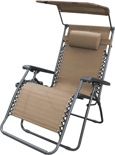 Miniatura 13 de Jeco Silla de gravedad cero de gran tamaño con sombrilla y bandeja de bebidas, malla marrón