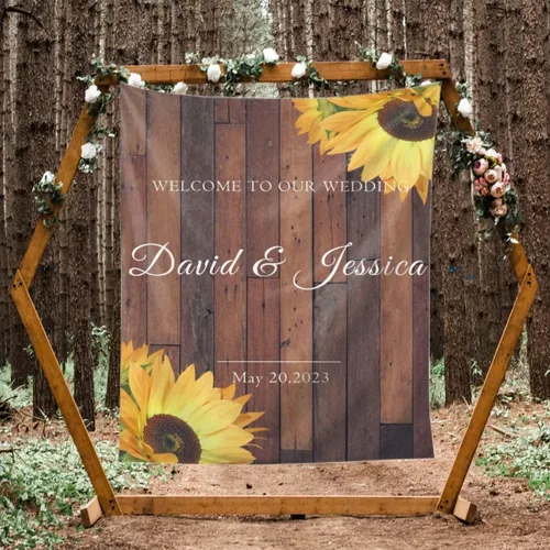 Miniatura 13 de Telón de fondo de boda personalizado, tapiz de felicitaciones de flores coloridas personalizado con nombres y fecha, pancarta de boda personalizada