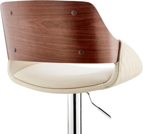 Miniatura 9 de Armen Living Adele - Taburete giratorio moderno de altura ajustable de piel sintética y madera de nogal con base cromada para encimera de isla