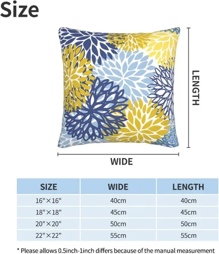 Miniatura 2 de Juego de 2 fundas de almohada de flores de crisantemo azul, amarillo y azul marino, fundas para sofá, oficina, dormitorio, decoración del hogar, 16