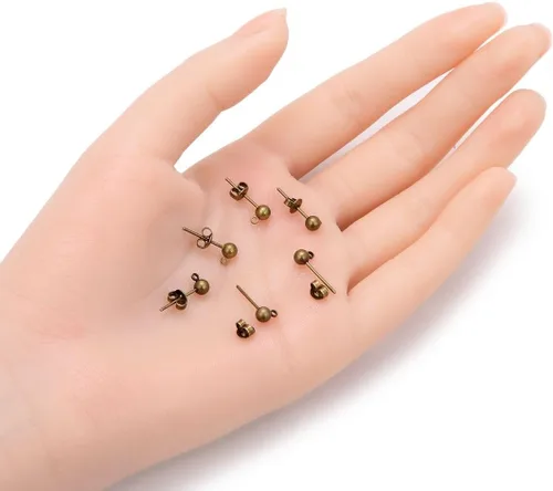 Miniatura 2 de Adabele 20 pendientes hipoalergénicos de 0.157 in, anillo cerrado de bola, 20 piezas de tuerca en la parte posterior, aretes chapados en bronce