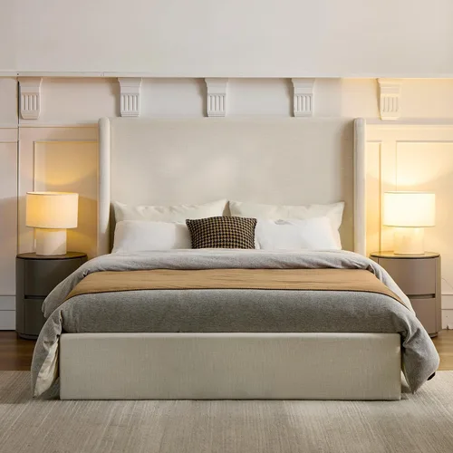 Miniatura 18 de Base de cama tapizada tamaño Queen, cabecera acolchada de 54" con respaldo geométrico, plataforma tapizada para dormitorio de niños, adolescentes