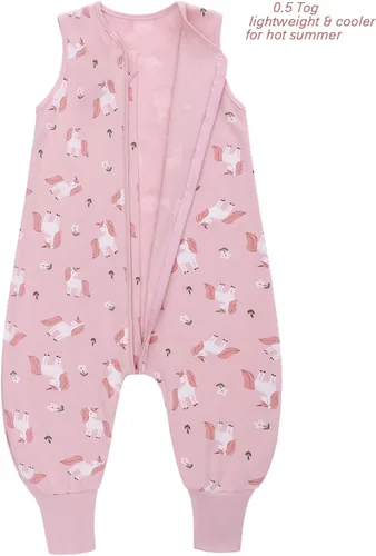 Miniatura 2 de Miracle Baby Saco de dormir con pies - 0.5 TOG 100% algodón transpirable, diseño sin mangas, saco de dormir para bebé Caballo rosa
