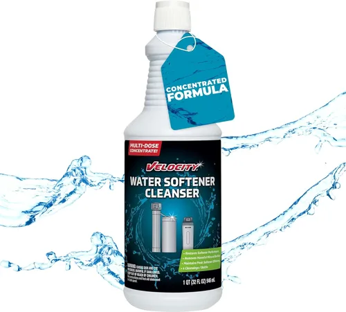 Solución Limpiadora para Suavizador de Agua Velocity - 4 Usos por Botella. Restaura la Eficiencia. Elimina Contaminantes y Extiende la Vida del