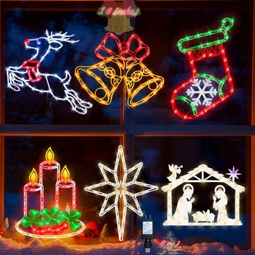 Miniatura 14 de Decoraciones de Luces de Siluetas para Ventana de Halloween de 16" - Paquete de 6 Colores Iluminados Gato en Luna y Fantasma y Telaraña y Calabaza