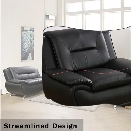 Miniatura 4 de Juego de sofá de cuero (3 piezas, cuero negro B), muebles de sala de estar para apartamento, material de estilo minimalista, fácil montaje B-cuero