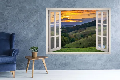 Miniatura 2 de Vinilo decorativo de pared 3D con ventana panorámica de la naturaleza, papel pintado extraíble, vinilo para decoración del hogar, West Mountain™