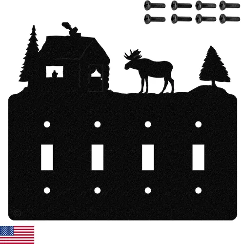 Miniatura 17 de Moose & Cabin - Placa de pared para interruptor de luz de palanca doble (palanca doble, negro) - Fabricado en Estados Unidos