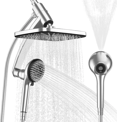 Miniatura 9 de Cabezal de ducha de mano de alta presión de 10 pulgadas con brazo de extensión de 11 pulgadas, 9 ajustes ajustables antifugas con soporte/manguera