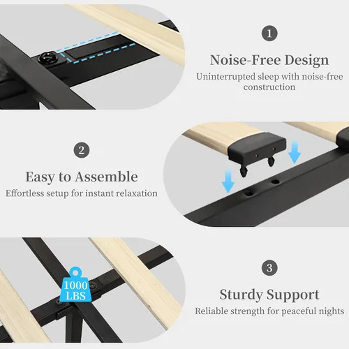 Miniatura 8 de SIBEDS Base de cama completa con LED y 2 cajones, marco de cama de plataforma de metal resistente de tamaño completo con cabecera ajustable