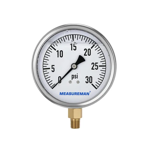 Miniatura 10 de MEASUREMAN Manómetro de plomería relleno de glicerina 0-15psi caja de acero inoxidable, esfera de 4 pulgadas, montaje inferior de latón NPT de 1/4