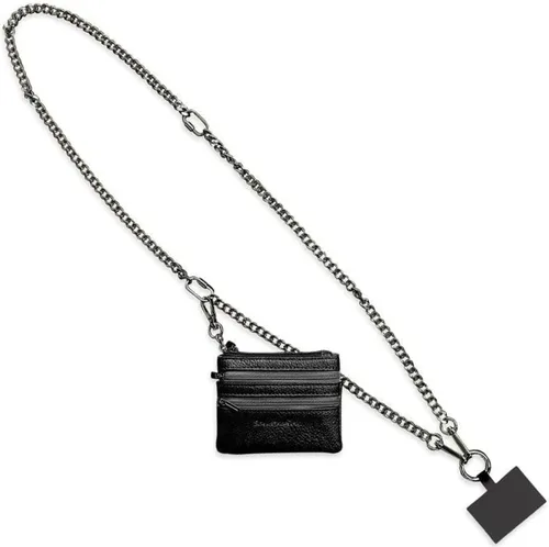 Save the Girls Clip and Go - Cadena de metal para teléfono con bolsa (Gun Metal - Bolsa Negra) – Elegante cordón crossbody para teléfono con Cadena