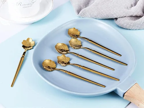 Miniatura 5 de Juego de cucharas de postre, 10 piezas de vajilla creativa de acero inoxidable, cuchara de café, mini cucharaditas de oro, juego de cucharas