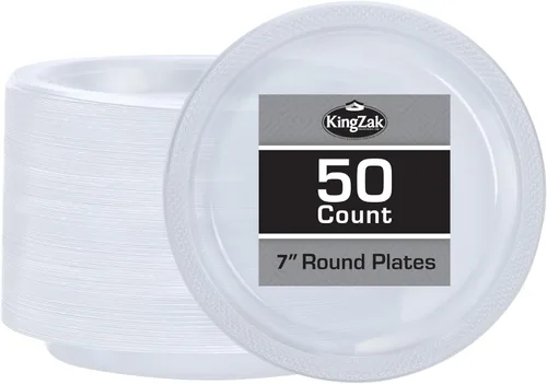 Plato de plástico transparente de alta calidad de color sólido para aperitivos (7 pulgadas), 50 unidades, elegante y duradero para fiestas y eventos