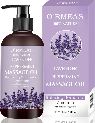 Aceite de masaje con lavanda y menta aceite de masaje para la piel, aceite corporal hidratante para hombres y mujeres, 10.2 onzas líquidas