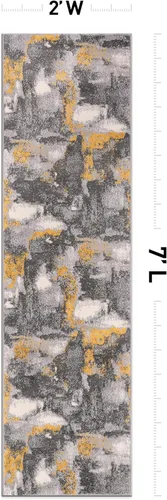 Miniatura 2 de Rugshop Brighton Alfombra Pasillo Moderna Abstracta Resistente a las Manchas Suave 2' x 7' Amarilla