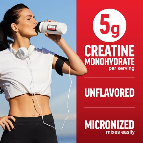 Miniatura 5 de Force Factor Polvo de Creatina Monohidrato, dosis de 5g micronizadas para apoyar el crecimiento muscular, la fuerza, la recuperación, la salud