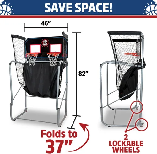 Miniatura 5 de Pop-A-Shot - Home Dual Shot Juego de baloncesto arcade para el hogar Aro de puntuación con sensor, 16 modos de juego, 7 bolas Plegable para un