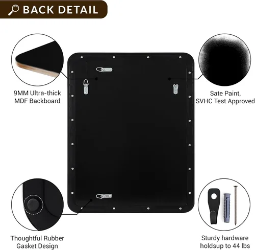 Miniatura 7 de ANDY STAR Espejo de baño negro de 24 x 30 pulgadas, espejos de tocador de baño negros para pared, espejo rectangular redondeado para fregadero