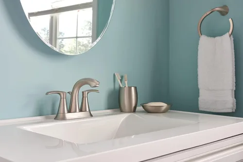 Miniatura 6 de Moen Graeden Spot Resist - Grifo de baño central de níquel cepillado de 2 manijas y 4 pulgadas