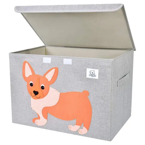 Miniatura 18 de Baúl de juguetes plegable grande para niños con tapa abatible, organizador de almacenamiento de juguetes de animales de tela Dinosaurio