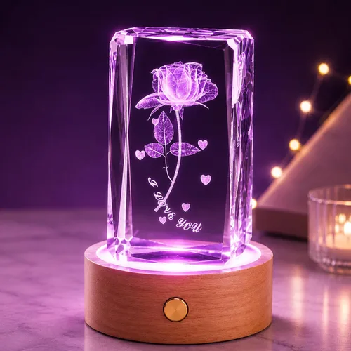 Miniatura 10 de Regalos románticos para él y ella, regalo del día de la madre para esposa, luz nocturna de cristal de amor 3D con base LED multicolor, regalo