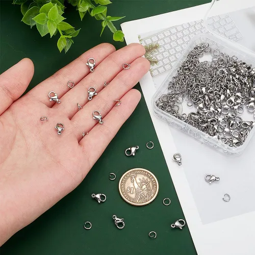 Miniatura 3 de PandaHall - 300 anillos de salto de acero inoxidable 304 de calibre 20 de 0.197 in con 100 cierres de pinza de langosta para aretes, pulseras