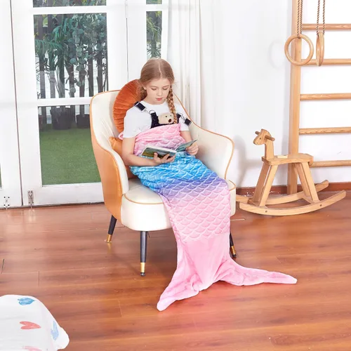 Miniatura 5 de Manta de cola de sirena para niños de Catalonia, manta súper suave de franela para dormir, manta acogedora para niñas, diseño de arco iris, regalo