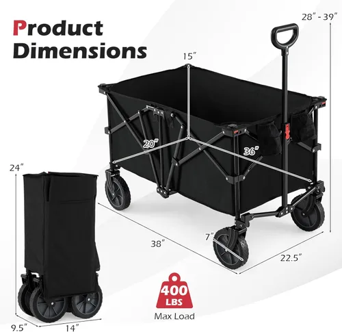 Miniatura 6 de Goplus Carrito plegable de 38 pulgadas, carro de playa plegable de alta resistencia de 400 libras con ruedas todo terreno y 2 portavasos, carrito