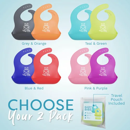 Miniatura 6 de Baberos de silicona para bebés con recogedor de alimentos, paquete de 2 baberos de silicona para niños o niñas, baberos unisex, baberos para niños
