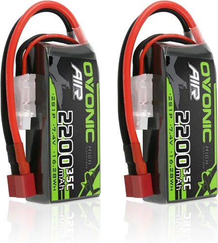 OVONIC 2S Lipo Batería 35C (explosión 70C) 2200mAh 7.4V Batería Lipo con conector en T estilo Dean para avión RC helicóptero cuadricóptero FPV