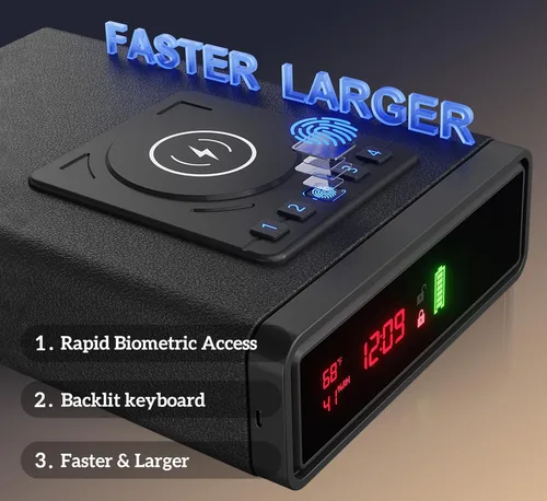 Miniatura 2 de ORARAER Caja fuerte biométrica inteligente para armas con carga inalámbrica, 3 cajas de dinero de acceso rápido con huella dactilar, caja fuerte