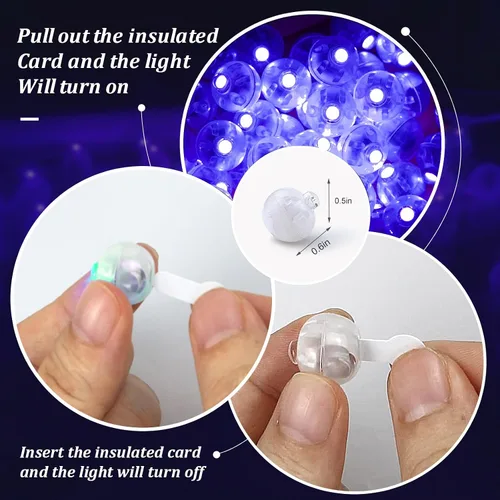 Miniatura 4 de 50 piezas Luces LED para Globos, Mini Luces de Bolas Redondas Moradas Largo Tiempo de Espera Luces de Bola Intermitentes para Globo Linterna