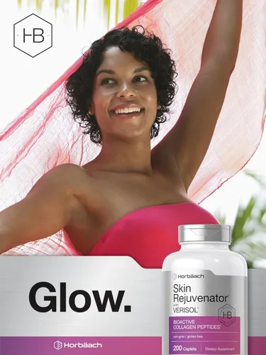 Miniatura 7 de Rejuvenecedor de piel Horbäach con Verisol Péptidos de colágeno bioactivos 200 cápsulas Suplemento sin OMG, sin gluten