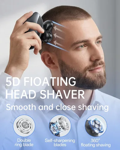 Miniatura 3 de Maquinilla de afeitar eléctrica para hombres, afeitadora eléctrica multifunción 5 en 1 para hombres, afeitadora de cabeza calva impermeable IPX7