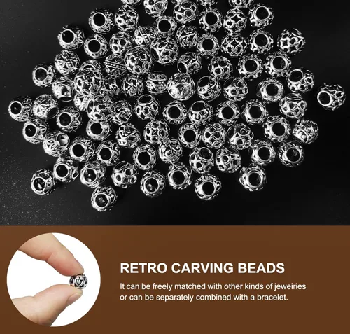 Miniatura 5 de 40 piezas de cuentas espaciadoras de tubo metálico para fabricación de joyería, cuentas de paracord de agujero grande plateadas, cuentas