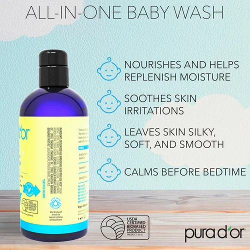 Miniatura 2 de PURA D'OR Jabón y champú calmante todo en uno de 16 onzas para el cabello y todo el cuerpo, sin desgarros, sin sulfatos, aloe vera natural, fórmula