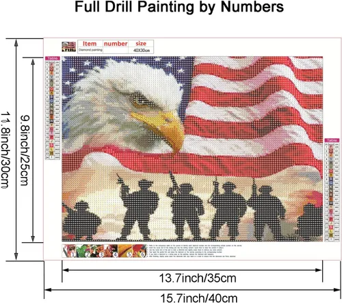 Miniatura 2 de Maripabon Kits de pintura 5D por números, bandera nacional, águila, militar, diamante completo, kit de arte de diamantes redondos, arte patriótico