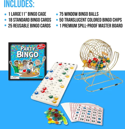 Miniatura 2 de Regal Bingo - Juego de bingo profesional con jaula de rueda de 11 pulgadas, 75 bolas de bingo, tablero maestro, 18 tarjetas de bingo y 25 tarjetas
