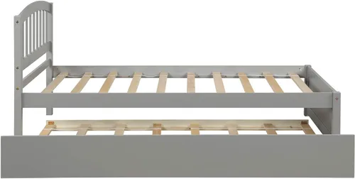Miniatura 5 de SOFTSEA Base de cama de plataforma individual con nido y cabecero, cama de plataforma de madera con nido y cabecero, marco de cama nido extraíble