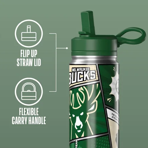 Miniatura 3 de Hydrapeak Milwaukee Bucks - Botella de agua de acero inoxidable con licencia oficial de la NBA de 20 onzas con tapa con pajilla, botella deportiva