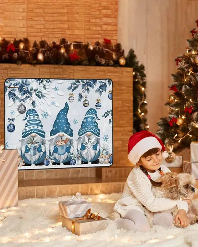 Miniatura 60 de Cubierta magnética azul para chimenea, detiene la pérdida de calor, pantalla de chimenea para interiores, bolas de gnomos de Navidad, árbol de copo