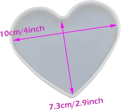 Miniatura 2 de 5 piezas de molde de resina de silicona para fundición de epoxy en forma de corazón para manualidades DIY, molde de base de posavasos de corazón, 5